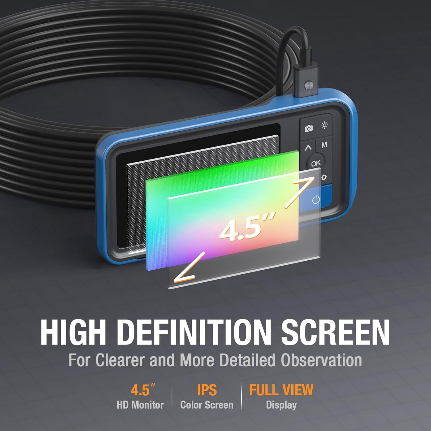 50ft Endoscope Borescopes, Teslong Dual Lens Sewer Inspection Camera with 4.5'' Screen and Lights, Waterproof Snake Cable for Home Wall Duct Drain Pipe, MS450
