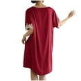 thumbnail image 4 of Liquidation et Promo, Robe Mode pour Femme à Manches Courtes et Col Rond, Robe Simple et Élégante à Manches Courtes avec Col Rond, Parfaite pour les Occasions Estivales Décontractées Conçue pour le Confort/100 % Polyester, Bourgogne, 4 of 7
