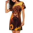 thumbnail image 2 of Balery Vintage Sunflower Cow A Camisón de manga corta con cuello redondo para mujer, cómodo y elegante., 2 of 6