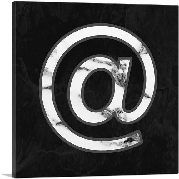 ARTCANVAS Classy Black White Marble Alphabet At Sign Symbol Canvas Art Print - Size: 36" x 36" (1.50" Deep)