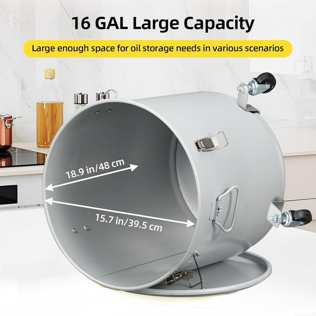 EDTara 16-Gallon Fryer Grease Transport - Heavy-Duty Coated Steel Oil Disposal Container