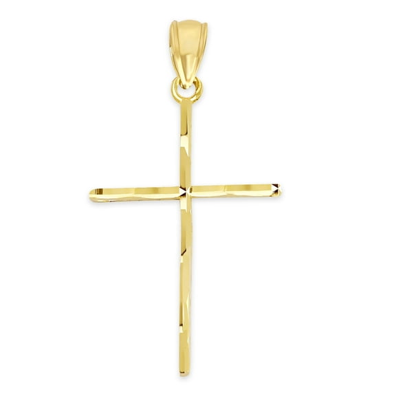 Golden Fire 14k Solid Gold Diamond Cut Cross Pendant Necklace - Religious Gifts for Women