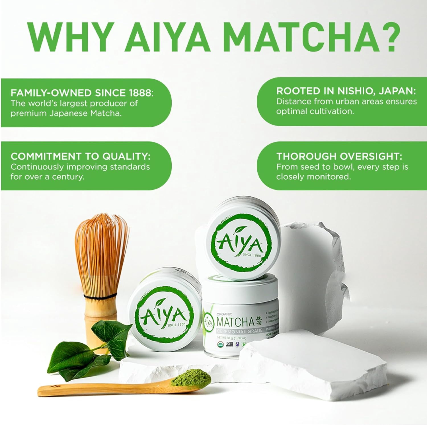 Aiya Tea - Organic Matcha - Ceremonial Grade - Case of 6 - 30 GRM