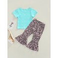 thumbnail image 3 of Toddler Baby Girl Long Pants Set Short Sleeve Letters T Shirt Tops Leopard Flared Pants 2T 3T 4T 5T 6T 7T Kids Casual Summer Outfits, 3 of 7