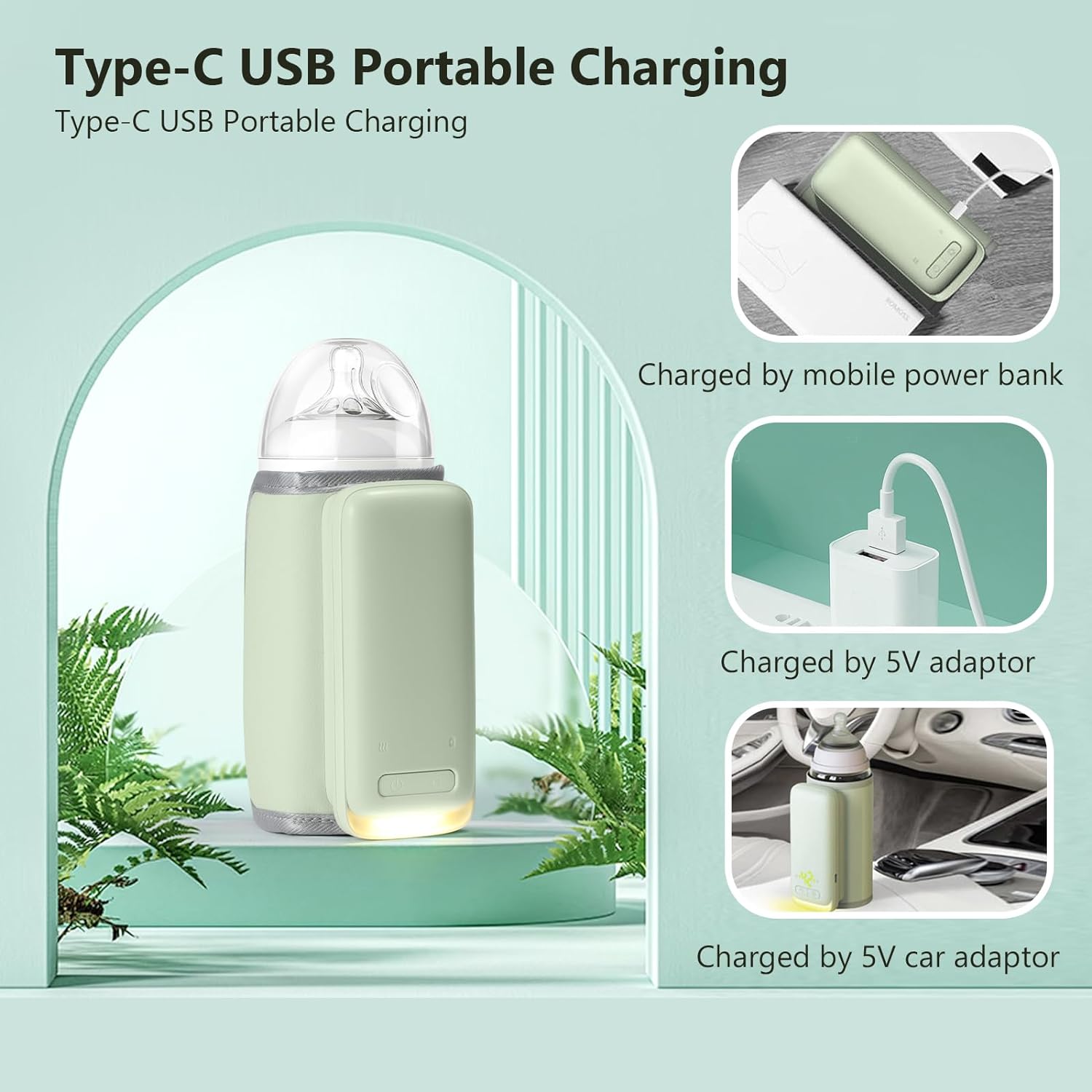 Wiher Portable Baby Bottle Warmer for Keeping Temperature, Portable Warmer with Light, Powered by USB Cable, Keeps Baby's Milk and Feeding Temperature, Car Bottle Warmer