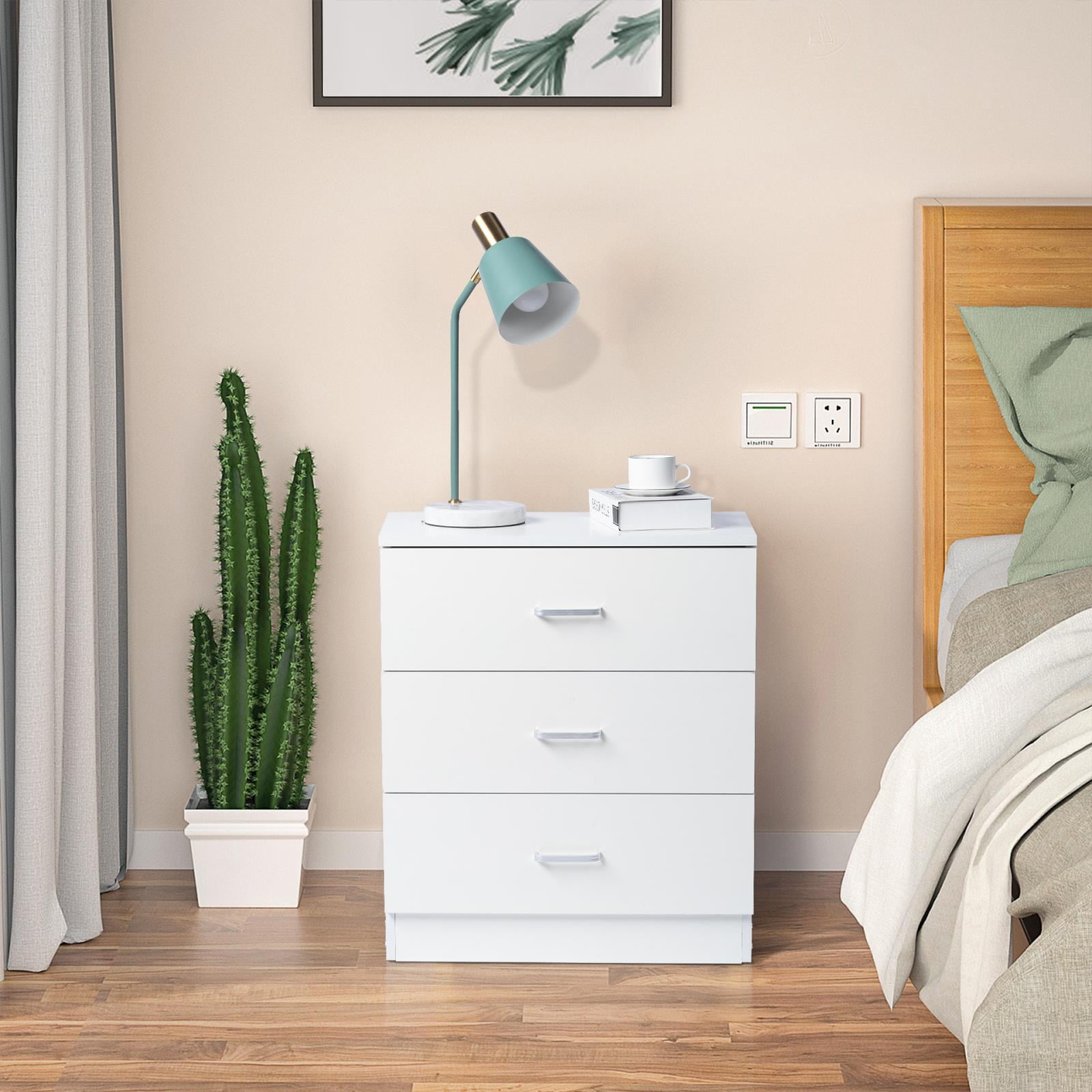 Ktaxon White 3 Drawer Dresser Nightstand Modern Wood Chest of Drawers Bedroom White Finish