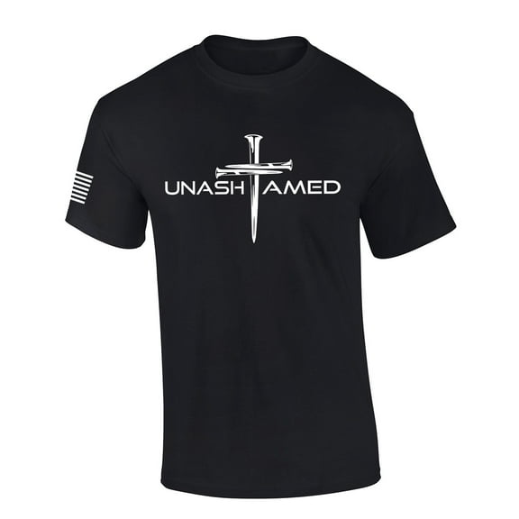 Mens Christian Shirt Nail Cross Unashamed Short Sleeve T-shirt Graphic Tee-Black-small