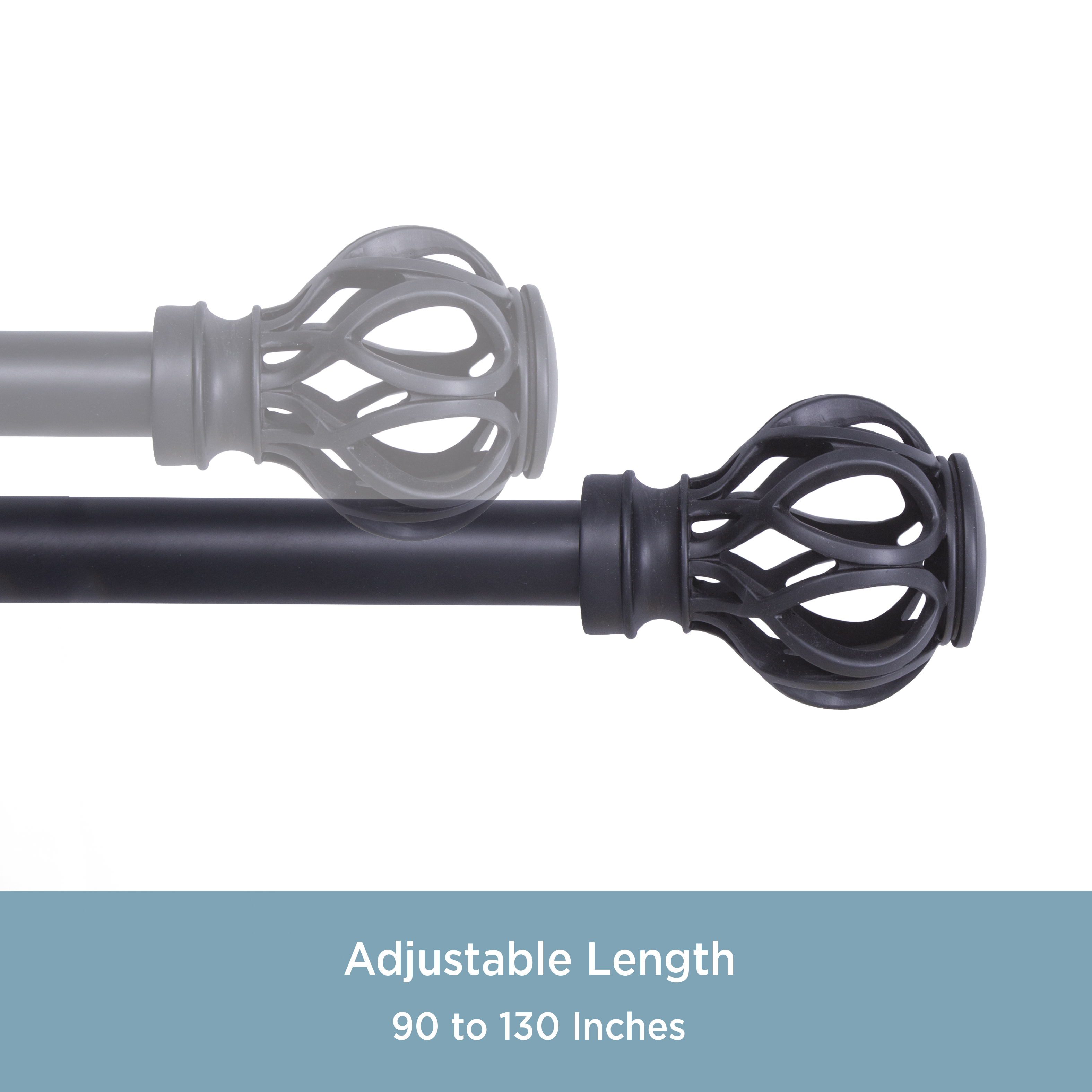 Kenney Mary Premium Steel Decorative Window Curtain Rod, 90-130" Adjustable Length, 1" Dia., Matte Black
