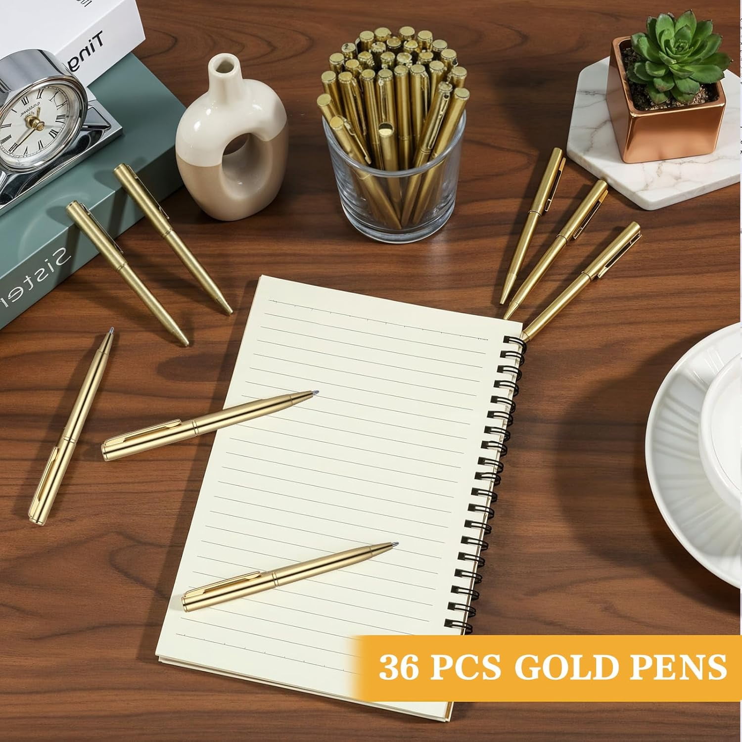 Telooco 36 Pcs Gold Pens for Writing, Mini Rotating Ballpoint Pen, 4" Guest Book Pens Gold Gel Pen for Weddings, Parties, Business Offices, Schools, Hospitals,