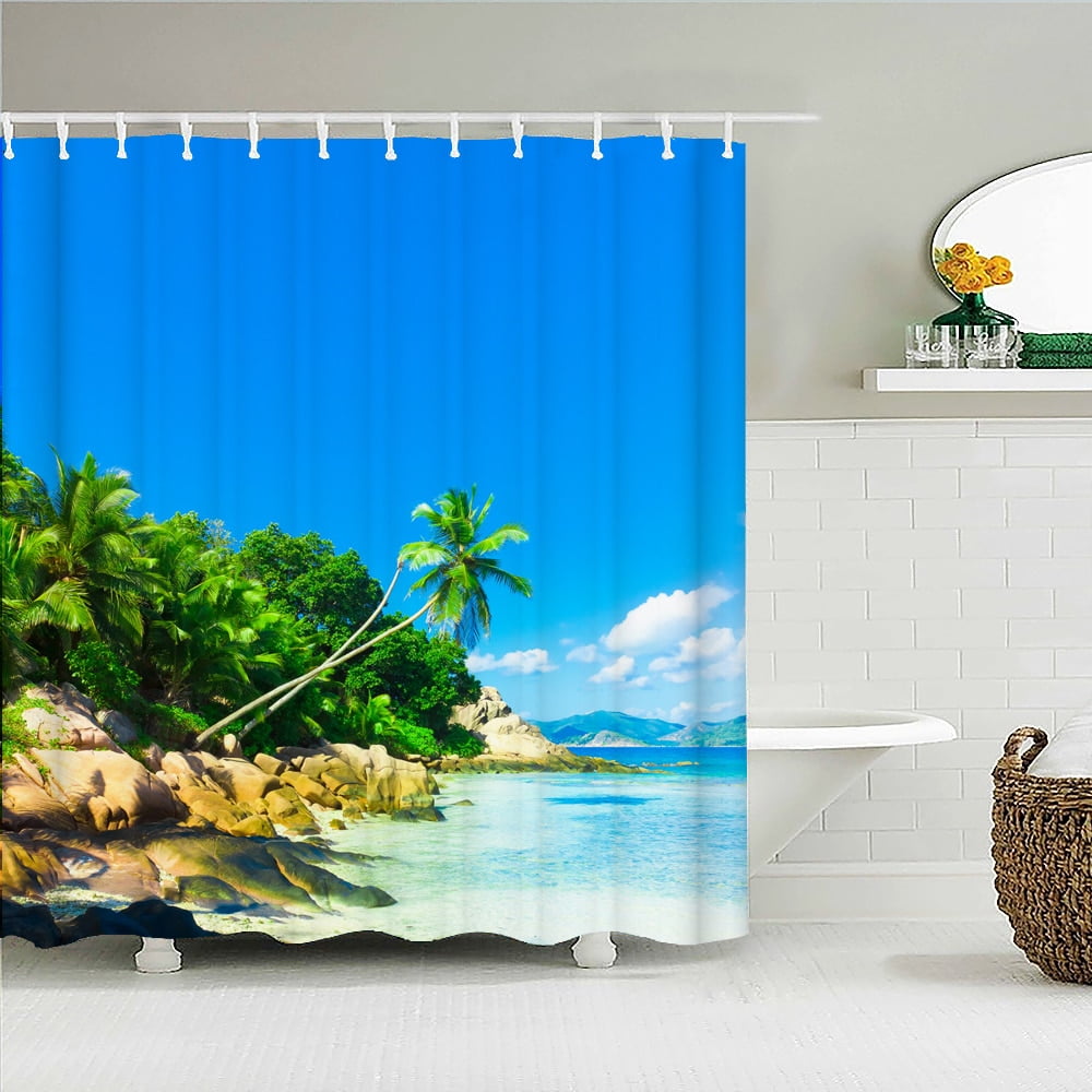 Seaside Scenery Beach Palm Tree Shower Curtains 3d Printing Bath
