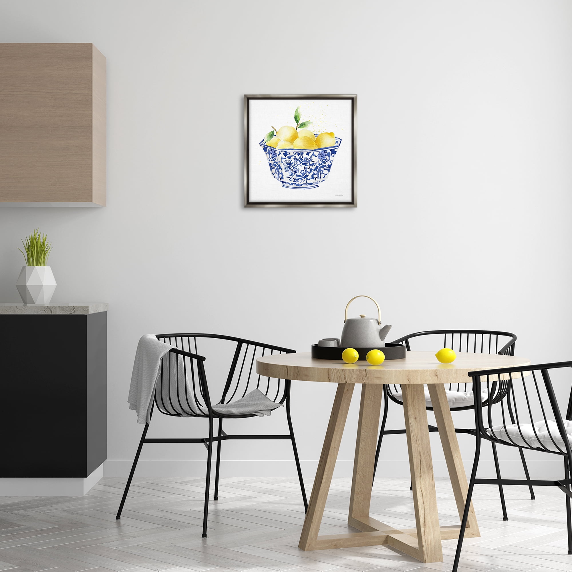 Stupell Industries Elegant Bowl of Lemons Food & Beverage Painting Gray Floater Framed Canvas Art Print Wall Art, 18 x 18