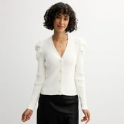 Women's Catherine Malandrino Button Front Ribbed Cardigan Sweater Color: Ivory Size: MEDIUM