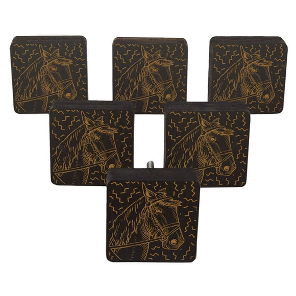 IBA Indianbeautifulart Brown Engraved Knobs Wooden Wardrobe Knobs Cabinet Drawer Pull 10 Pcs