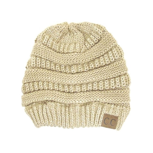 Bonnet Épais en Tricot Métallique Doré Doux Extensible