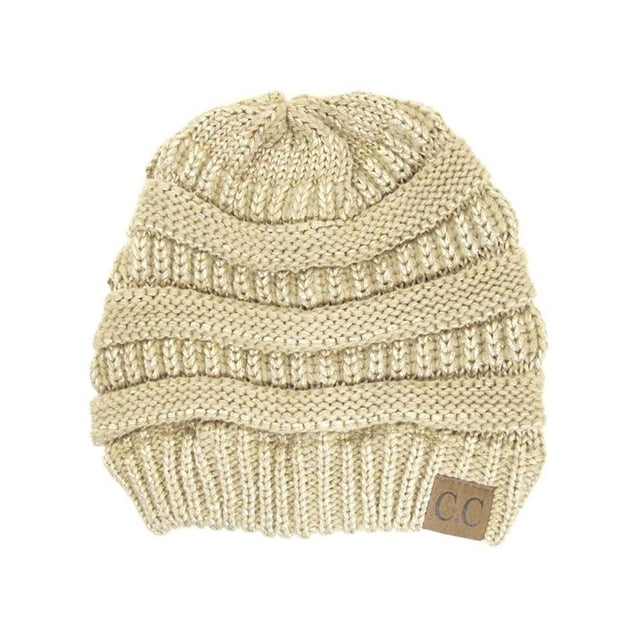 Metallic Gold Thick Knit Soft Stretch Beanie Cap