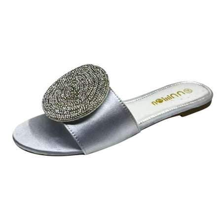 

Gzea Womens Bedroom Slippers s Summer Flat African Sandals Outwearing Rhinestone Sandals And Slippers Silver 37