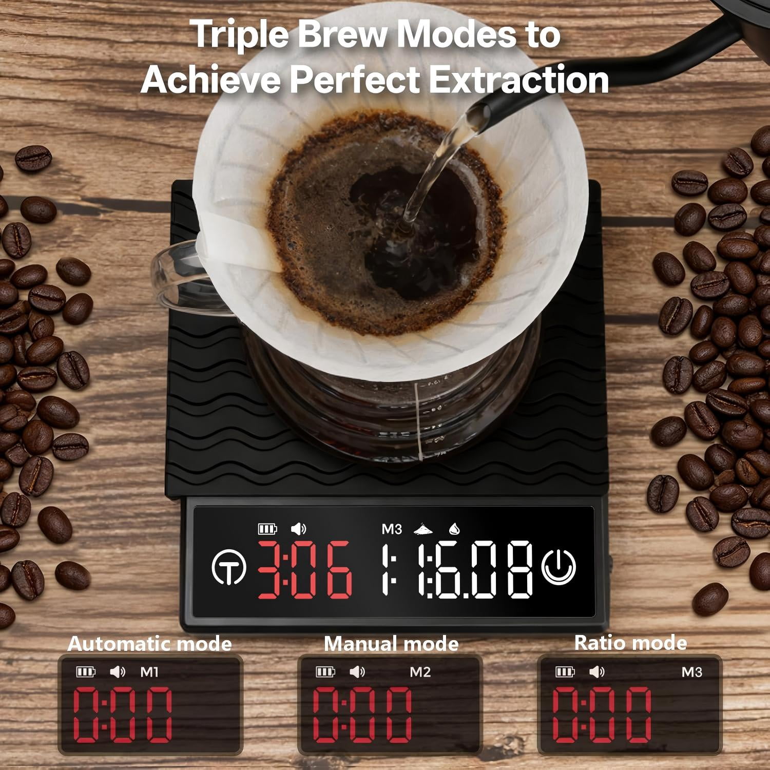 Coffee Scale with Timer, Portable Mini Espresso Scale with Manual & Auto Timer, USB-C Rechargeable, 2kg/0.1g High Precision Scale for Espresso and Pour-Over, Black