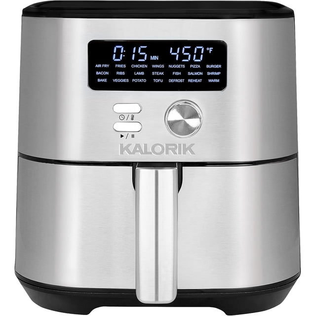 (Open Box) Kalorik MAXX® Digital Air Fryer | 6-Quart Oilless Air Fryer with 7 Cooking Functions | Stainless Steel & Black FT47823BKSS
