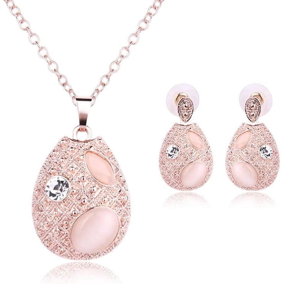 Elegant Pink Rhinestone Waterdrop Design Jewelry Set Featuring Earrings and Pendant Necklace for Festivities