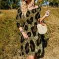 thumbnail image 3 of Golden Glitter Leopard Print Women's 3/4 Sleeve Dresses Elegant A-Line Midi Dress Flare Summer Casual Sundress, 3 of 9
