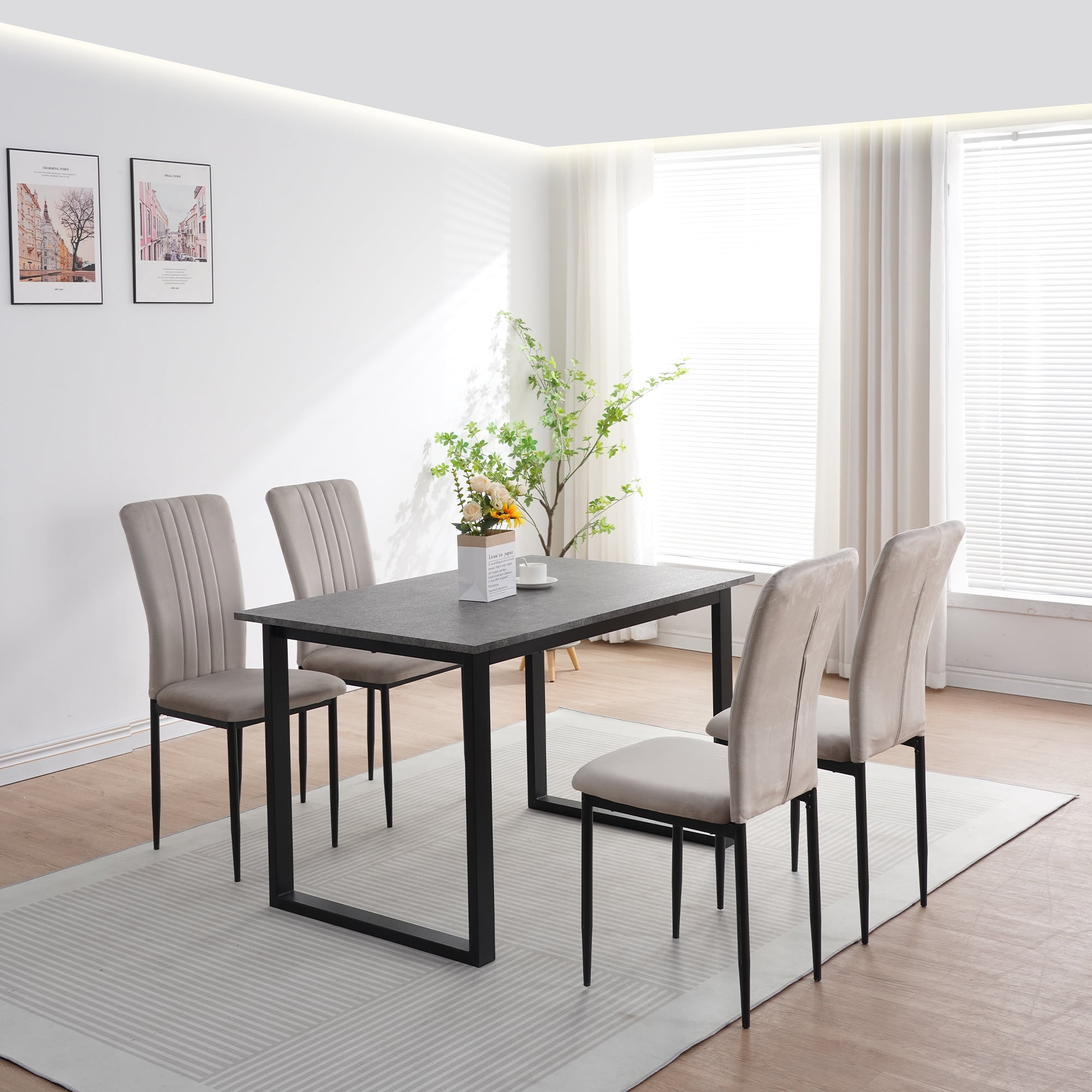 Set of 4 Dining Chairs, Kitchen Chairs, Velvet Chairs; Modern Upholstered Dining Room Chairs with Metal Legs and Adjustable Feet, Gray