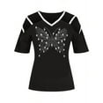 thumbnail image 3 of Plus Size Chic Rhinestone-Embellished Allure Lacework Top - V-Neck, Stretchy Knit Fabric, Short Sleeve - Easy Care, 3 of 6