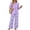 Purple, variant on Womens Two Piece Outfits Wide Leg Pants and V Neck Three Quarter Sleeve Shirt Beach Vacation Clothes Airport Travel Matching Clothing