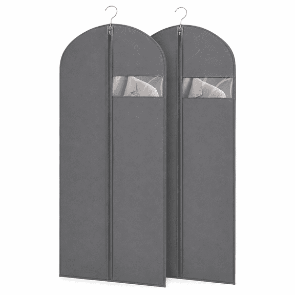 Garment Bags for Hanging Clothes, 65'' Suit Bag Cover for Storage and Travel, Dress Bags for Gowns Long, 2 Pack (Gray)