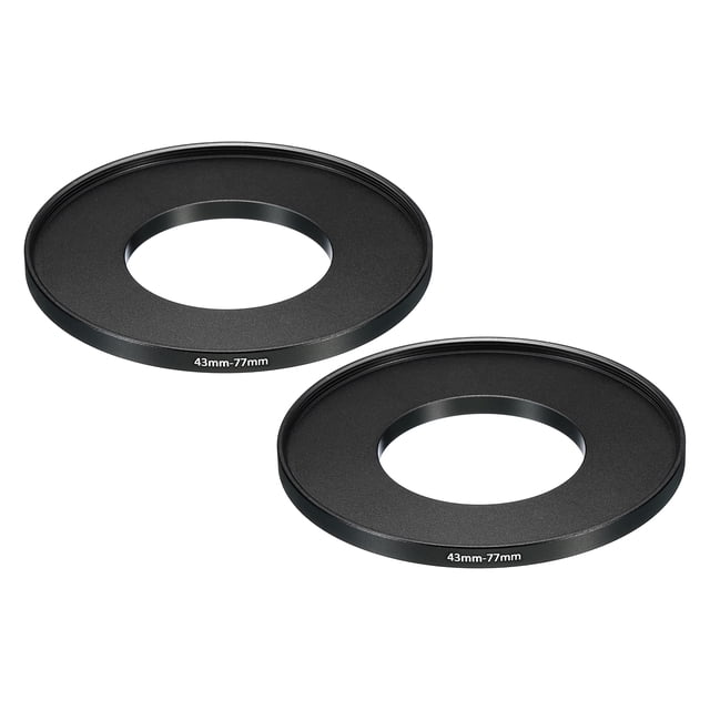 Uxcell Anillo de Adaptador de Filtro de Lente de Cámara de 43mm-77mm, Paquete de 2, para Capuchas de Lentes de Cámara, Negro