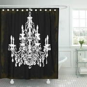 CYNLON Black Pixdezines Vintage DIY Crystal Chandelier Silhouette White Bathroom Decor Bath Shower Curtain 66x72 inch