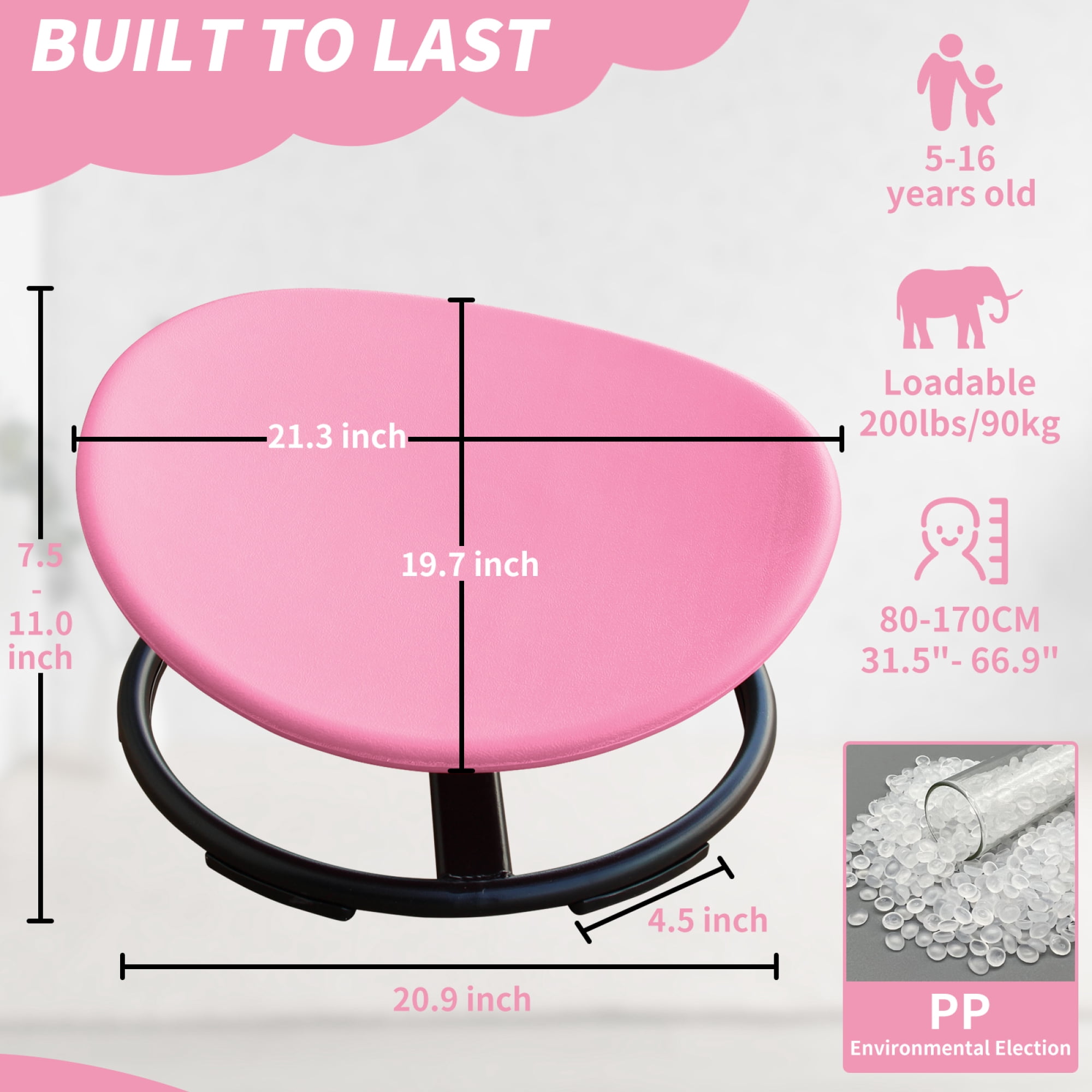 Jopath Kids Swivel Chair,360° Spinning Chair,200 lbs Capacity,Spinning Sensory Seat for Children,Autism-Friendly Toy with Non-Slip Metal Base,Spin Chair for Balance and Coordination,Pink