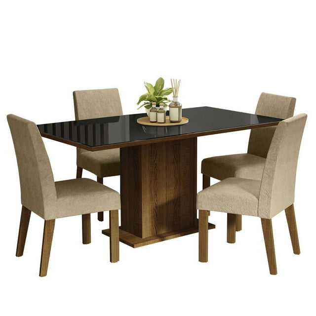 Juego de Comedor Mesa con Tapa de Vidrio 4 Sillas Marrón/Negro/Imperial Avril Madesa