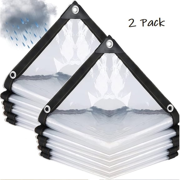 1*1M/39*39IN Clear Heavy Duty Waterproof Tarp- Snowproof & Windproof Clear Plastic Tarps with Grommets Tarp Tarpaulin for Winter Blocking Garden Patio Enclosure Chicken Coop Window Rain Shield