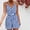 Blue, variant on Women's Striped Deep V Neck Spaghetti Strap Short Jumpsuit Rompers Summer 2025 New Women's Casual Suspender Waist Fitting Drawstring Waist Fitting Jumpsuits Playsuit