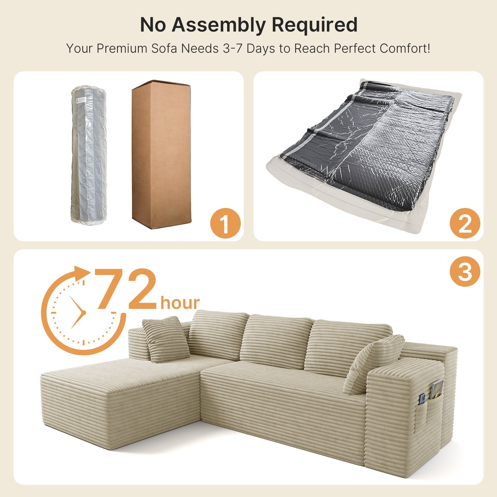 Lofka 105" Sectional Sofa, Cloud Sectional for Living Room with L-Shape Sofa, Modern Soft Modular Couch for Bedroom, No Assembly Required, Beige White