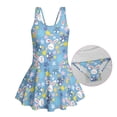 thumbnail image 6 of COEQINE Girls One Piece Swimsuit with Attached Liner, Scoop Neck V-Back Swim Dress for Swim Lessons, Polyester Spandex Bathing Suit for Girls 3-4 Year Olds, Easter Bunny Egg Star Floral Blue, 6 of 8
