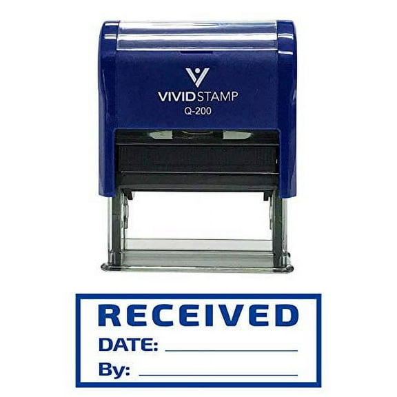 Vivid Stamp Received W/Border Self-Inking Office Rubber Stamp (Blue) - M