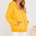 thumbnail image 2 of sudadera con capucha y cremallera de manga larga de color sólido de moda casual para mujer amarillo / s, 2 of 6