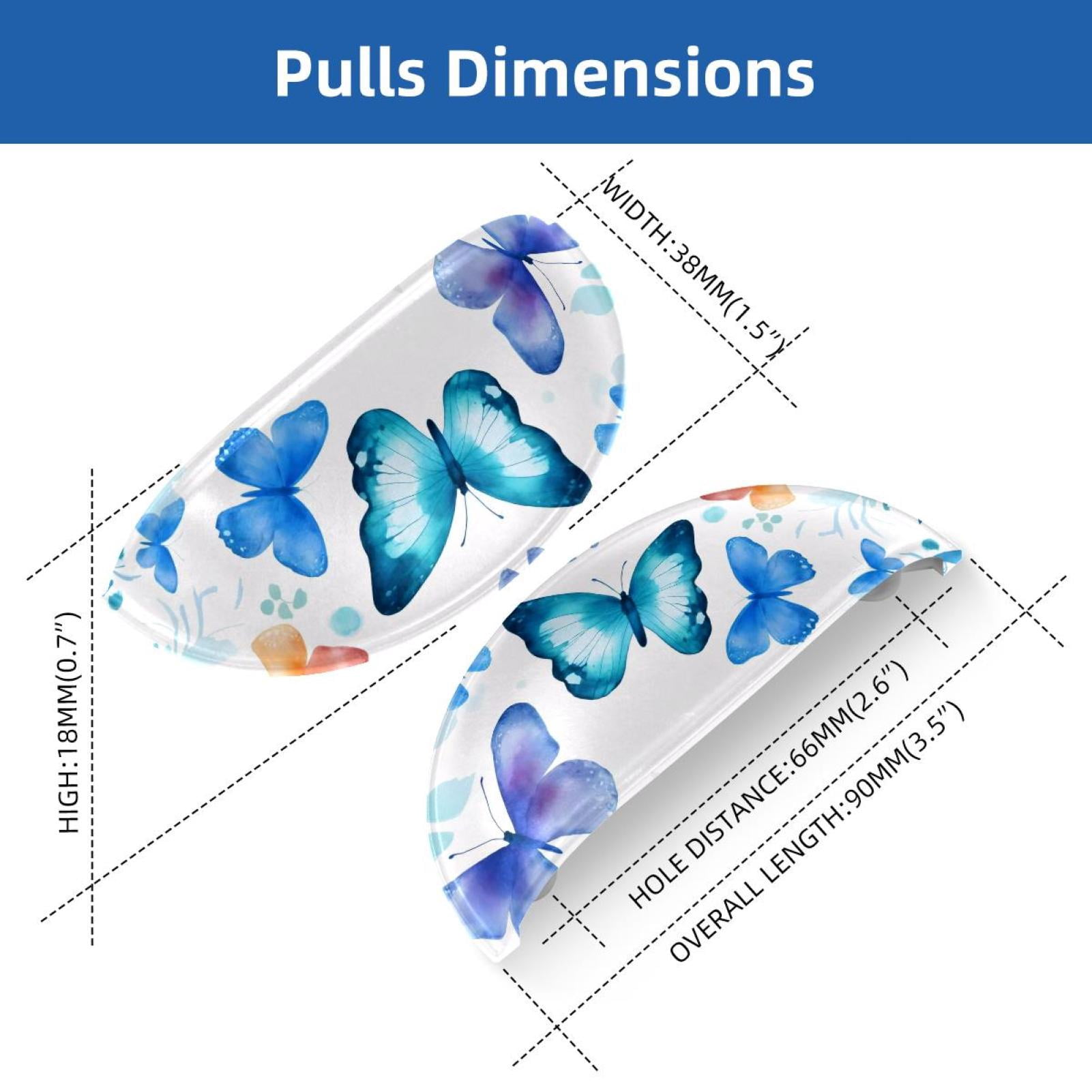 PhooArto 6 Pcs Cup Drawer Pulls, Watercolor Blue Butterflies Silhouette Shell Shape Handles Cabinet Knobs for Dresser Cupboard Closet Wardrobe with Screws