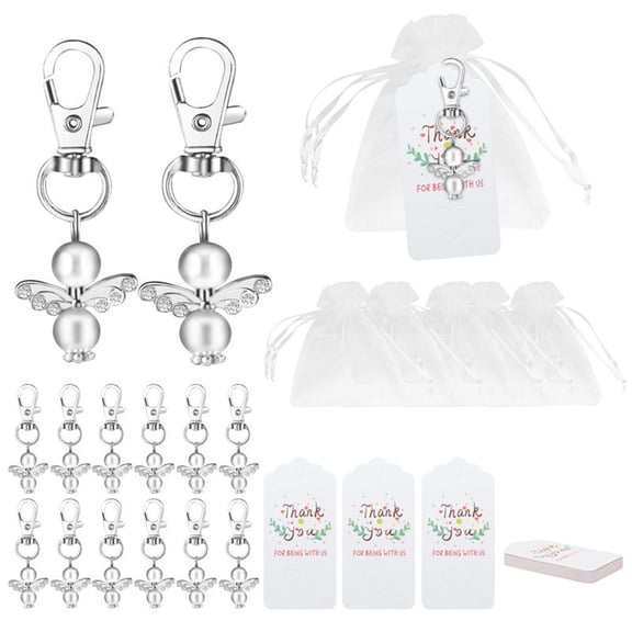 60PCS Angel Keychains with Guardian Wings – Christening Favors, Wedding, Birthday & Baby Full Moon Gifts with Organza Bags
