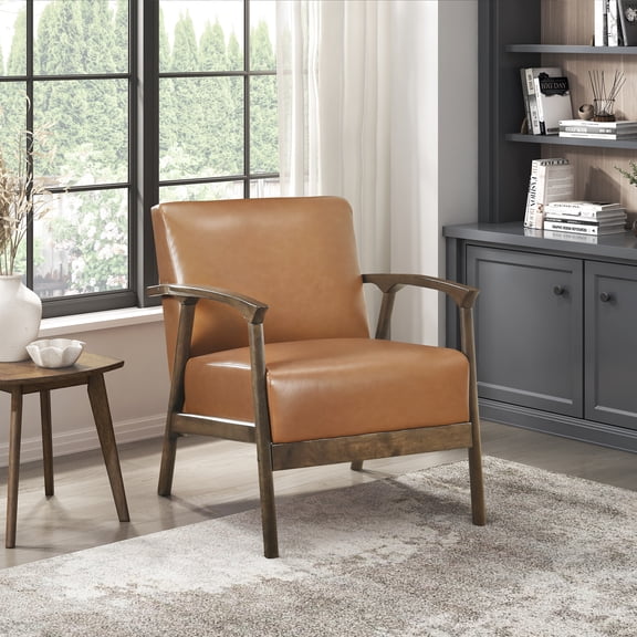 OakvillePark Tresthaven Wood Frame Faux Leather Accent Chair, Brown