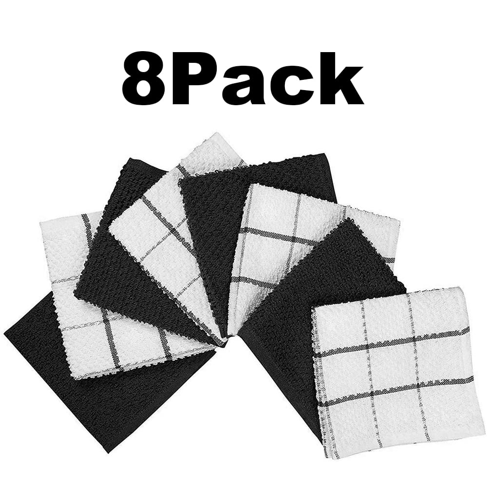 Oeleky Dish Cloths for Kitchen Washing Dishes, Super Absorbent Dish Rags,  Cotton Terry Cleaning Cloths Pack of 8, 12x12 Inches Mix- Inch (Pack of 8)