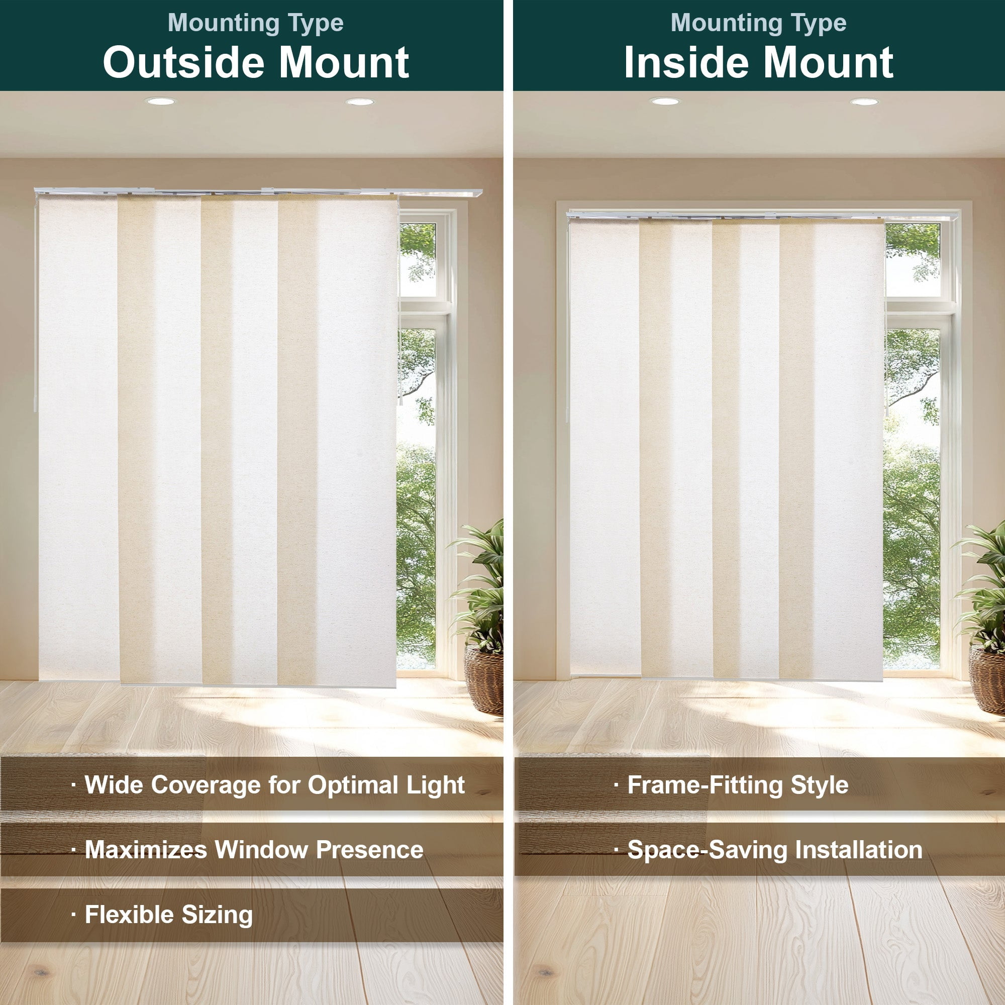 CHICOLOGY QUAD RAIL SLIDING PANEL Country Ivory (Light Filtering) W:46-86 x H:Up-to 96 inches