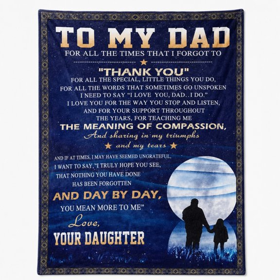 To My Dad Blanket from Daughter - Cozy Fleece Throw with Heartfelt Message, Moonlit Father & Child Design, Soft 280gsm Dad Gift Blanket