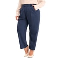 thumbnail image 4 of Pantalones de trabajo de oficina de talla grande plisados Agnes Orinda para mujer, de cintura alta, rectos, casuales de negocios con bolsillo 1X azul oscuro, 4 of 6