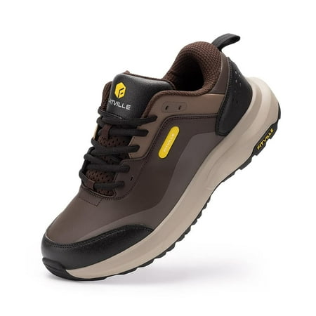 FitVille Mens Extra Wide Hiking Shoes Low-top Waterproof Sneakers with Arch Support  Coffee  10 Wide