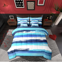 Manfei Modern Abstract Geometric 7-Piece Bedding Comforter Set,Geometric Stripes King Bedding Sets,White Blue Graffiti Bed Sheets For Men Women,Ultra Soft Home Decor Reversible