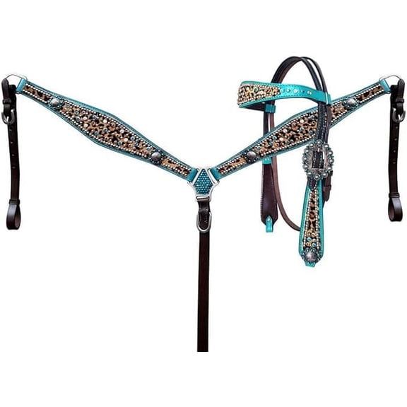 Western Headstall Breast Collar Reins & Wither Straps Tack Set Cowhide Leather Handmade Beaded Tooled Carved Horse Saddle Riding Tooling Carving Equestrian Size Full