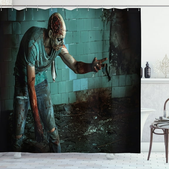 Ambesonne Zombie Shower Curtain, Bloody Nightmare, 69"Wx84"L, Teal Charcoal Grey