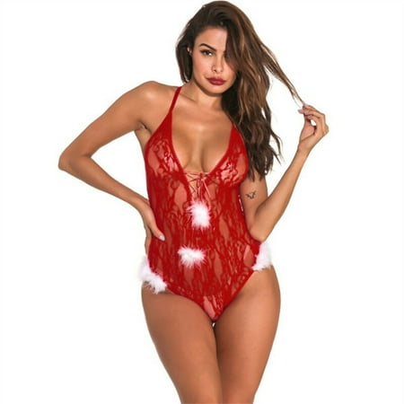 

Women Sexy Nightgowns Christmas Costume Lingerie Party Santa Claus Cosplay Dress Red M